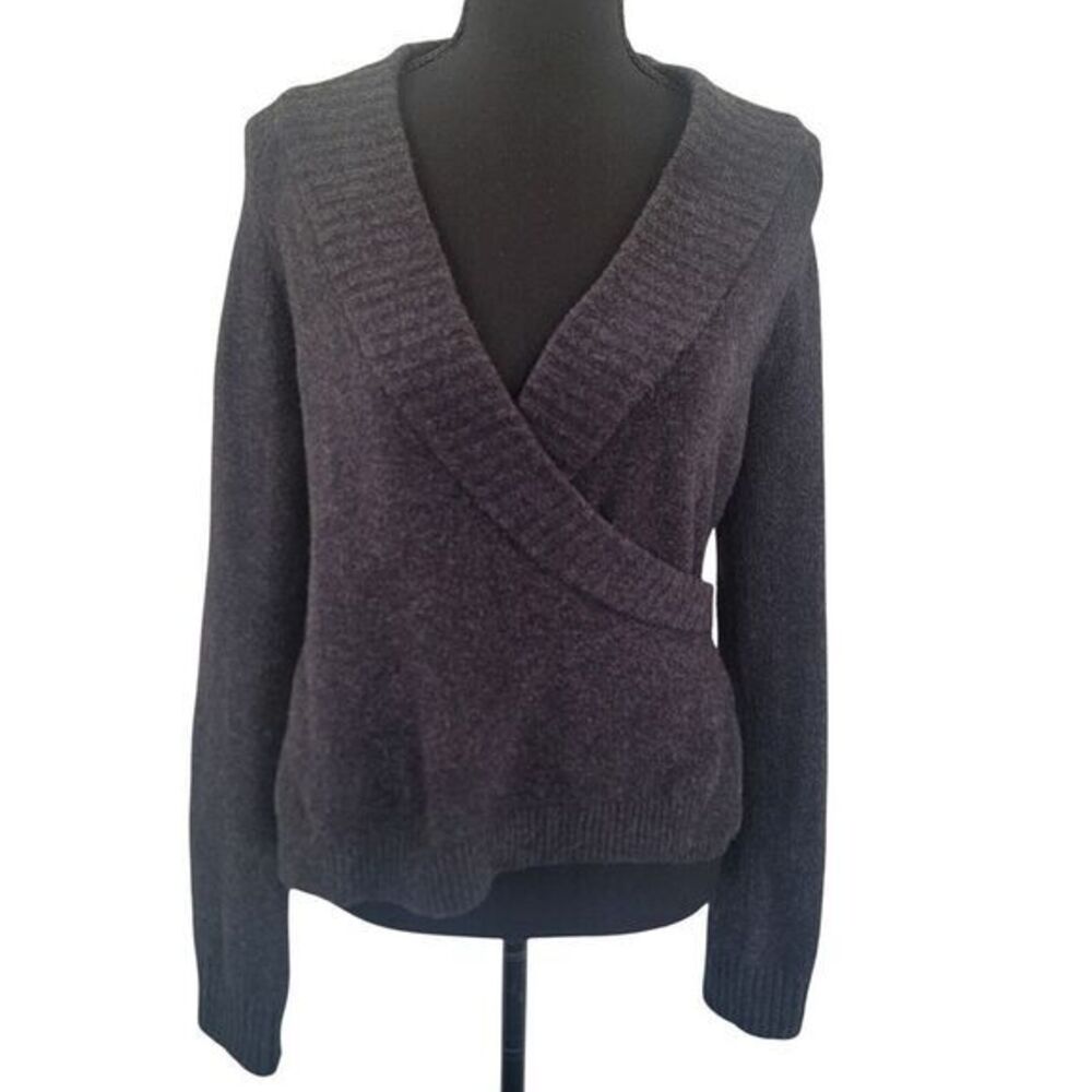 Anthropologie Ett Twa Gray V-Neck Merino Wool Baby Alpaca Sweater Faux Wrap | SM